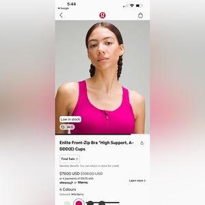 Lululemon Enlite Bra* Zip Front